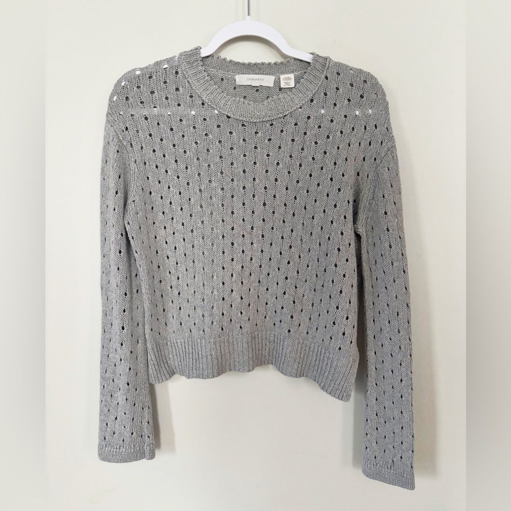 Inhabit Open Knit linen Sweater Women’s M Top Gray Textured Lagenlook Cable Knit